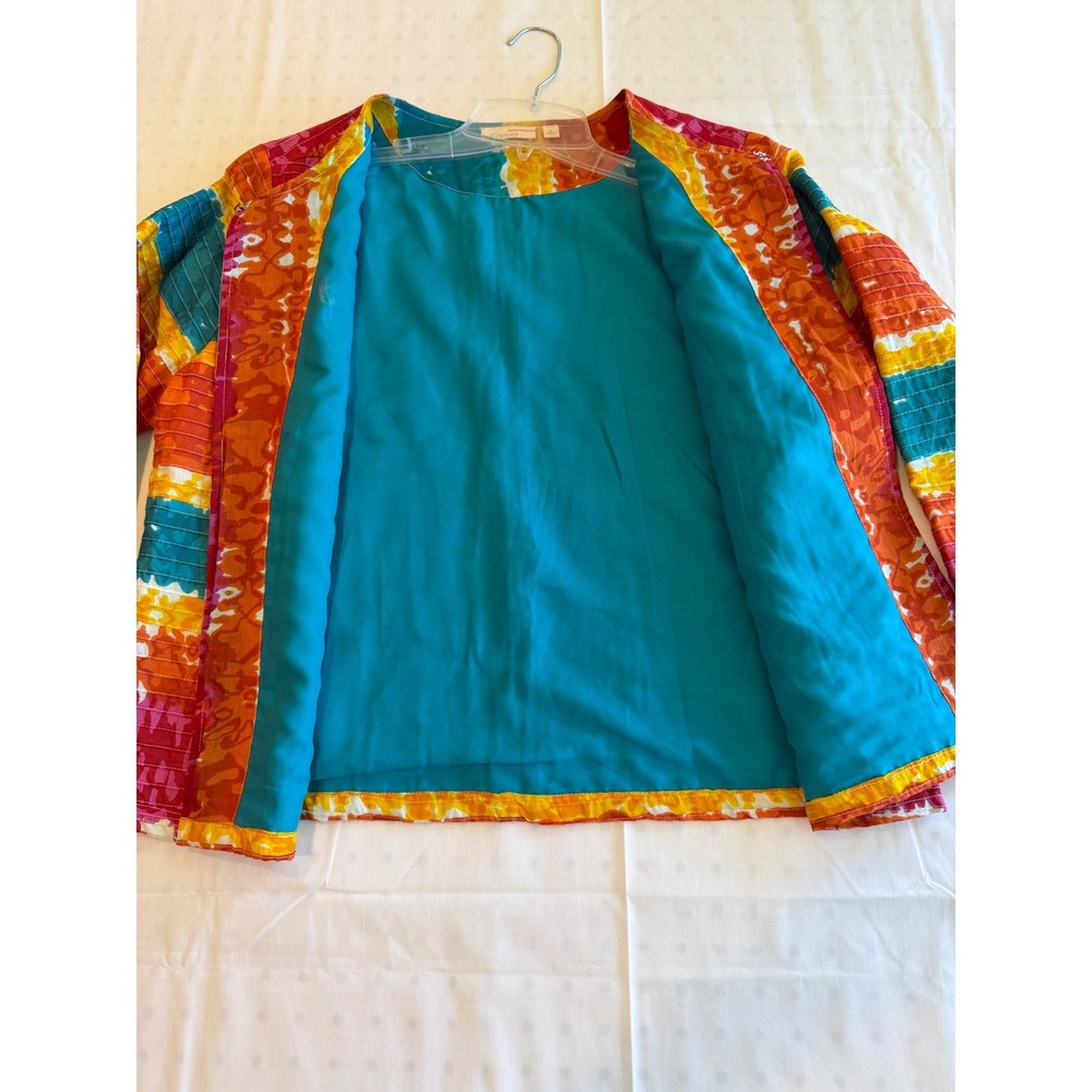 Choices Womens Quilted Jacket Multicolor Striped Open Front Cotton L - Picture 6 of 7